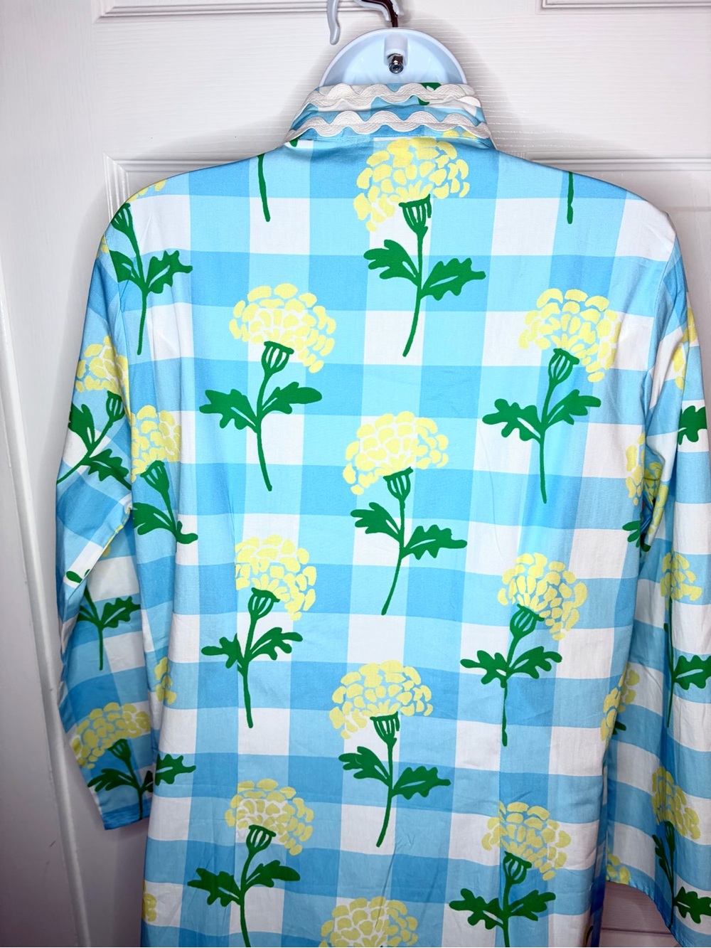 SAIL TO SABLE Long Sleeve Cotton Blue Gingham Floral Print Midi Dress M NWT - Picture 7 of 11